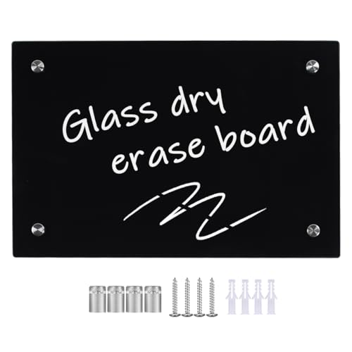 Umtiti Pizarra blanca de cristal negro de borrado en seco, 7.9 x 12 pulgadas, sin marco, para el hogar, la escuela, la oficina, superficie negra. Glass-BK2030
