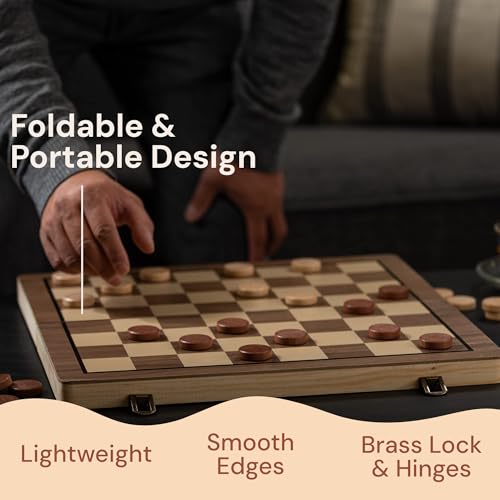 image for PlayVibe Wooden Chess Set 15'' & Checkers Board Games for All Players 