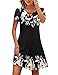 Zeagoo Damen Kleider Sommer Rundhals Blumen Shirtkleid Casual Lässiges Strandkleid Tunikakleid mit Taschen Schwarz L