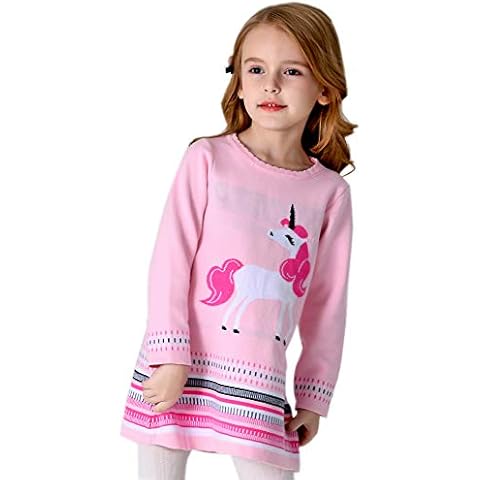 Julerwoo Girls Unicorn Sweater Dress Garden Party Jesery Winter Pink 6T Cover