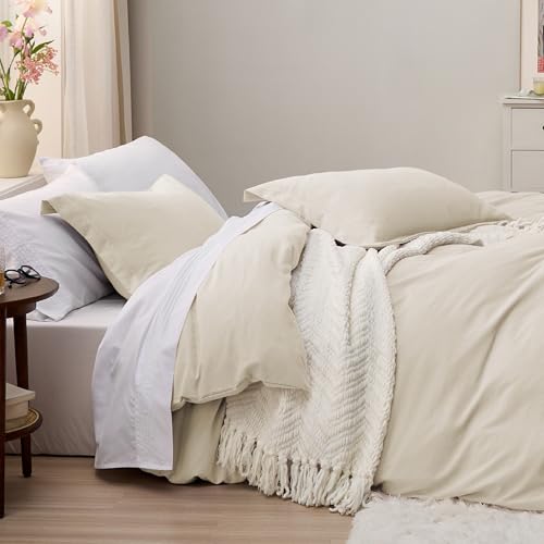 Image of Bedsure Oat Milk Duvet Cover King Size Only - Prewashed Cotton-Like Polyester Extra Soft All Season Bedding, Includes 1 Duvet Cover 104x90 Inches with Zipper Closure, Comforter Not Included