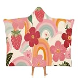 MGDIFYXAA Estética Pastoral Manta con Capucha Suave y Acogedora,Sudadera con Capucha, Fresa Arcoíris Manta de Franela para Mujer, Hombre y Adulto para el hogar, Trabajo de Oficina 130 × 100 cm