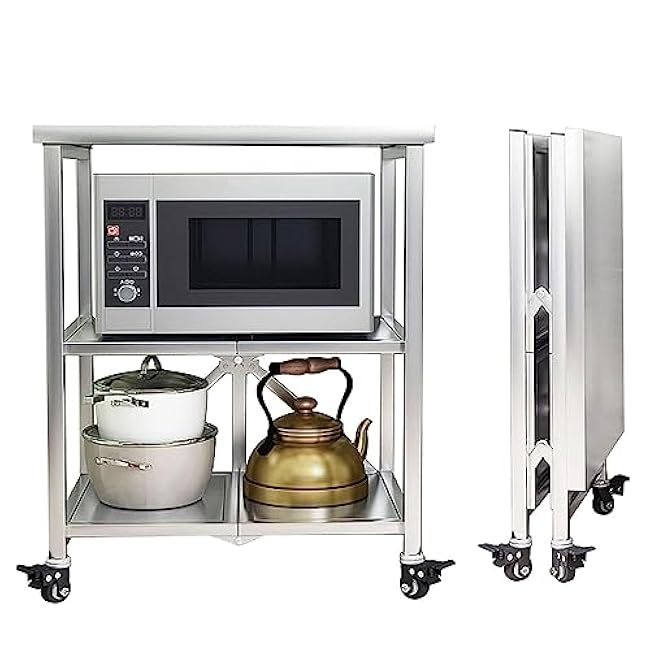 3 Tier Stainless Steel Kitchen Trolleys, Foldable Commercial Utility Serving Storage Rolling Car Shelf On Wheels, Large Shelving Unit for Hotels Restaurants Catering Train-wXGKTkwE