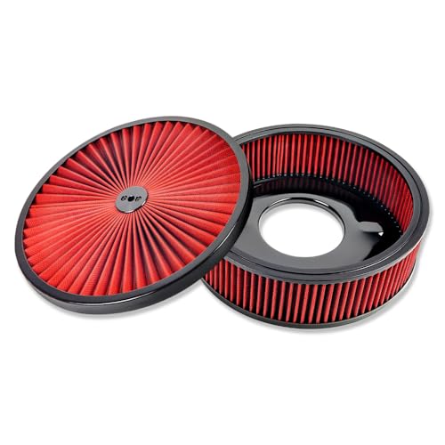 IMOOA 14" x 4" Round Air Cleaner with Red Washable Element & Black Trim For Chevy Ford Mopar
