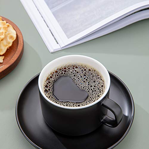 Candiicap Juego de Tazas de Espresso de Cerámica (135ml) con Platillo y Portavasos, Tazas de Cafe para Capuchino, Latte… - Imagen 7