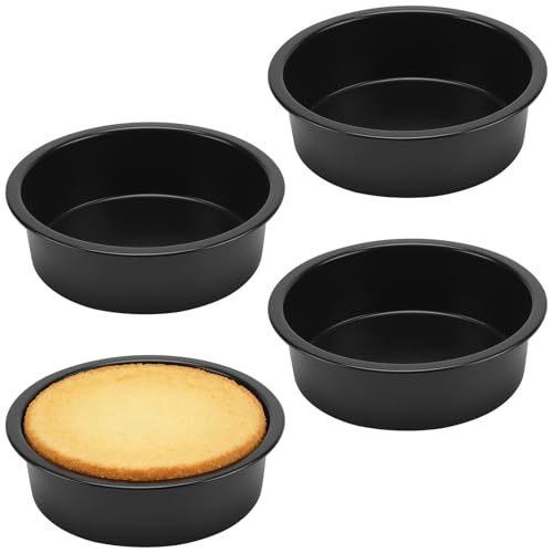 HOIGON 6 Inch Cake Pans Set of 4, Non-Stick Round Baking Tins with Carbon Steel Core, 2 Inch Depth and Easy Release for Birthday, Wedding, Party