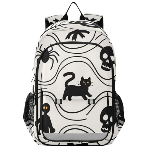 boxing backpack for kids 8-12： lightweight bookbags for boy in assorted colors - Halloween Black Cat Spider Skull