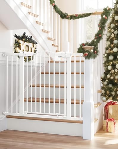 Mom’s Choice Awards Winner-Cumbor 29.7-46″ Arched Decor Baby Gate for Stairs No Drill, Auto Closed Dog Gate Indoor for the House, Pressure Mounted Pet Gate for Doorways, Easy Install Child Gate, White