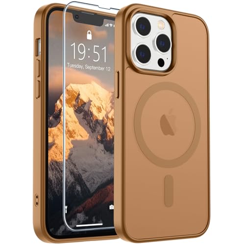 Image of SUPFINE Magnetic for iPhone 13 Pro Case (Compatible with MagSafe) (Military Grade Drop Protection) Slim Translucent Matte Shockproof with Anti-Fingerprint Phone Case,Brown