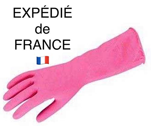 Gants Ménage Caoutchouc Etanches Longs pour Nettoyage Vaisselle Linge ROSE Taille S
