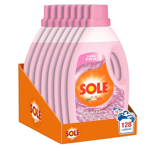 Sole Detersivo Liquido per Capi Delicati per Bucato a Mano e in Lavatrice: 8 Flaconi di Detersivo per Lana e Seta, 8x1000 ml
