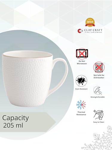 Image of Clay Craft Fine Ceramic Tea Cup Set of 6-205 ml Each, Tea Cup Set of 6, Microwave & Dishwasher Safe, Mugs for Coffee, Cups Set of 6, Mug Set, Gift Set, Ideal for Gifting