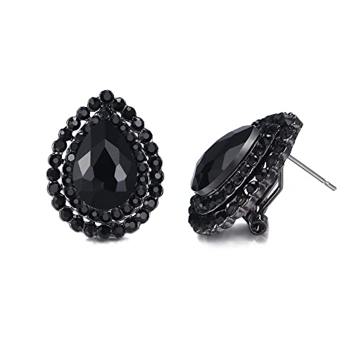 EVER FAITH Damen Tropfen Ohrstecker österreichischen Kristall elegante Wassertropfen Strass Ohrringe Schmuck für Prom Schwarz Schwarz-Tone Cover