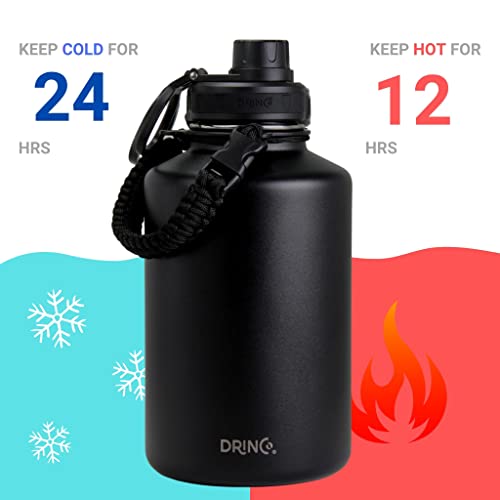 Image of Drinco Stainless Steel Water Bottle Spout Lid Vacuum Insulated Double Wall Water Bottle Wide Mouth Leak Proof Keep Cold Sport Camping Hiking (64oz Black)