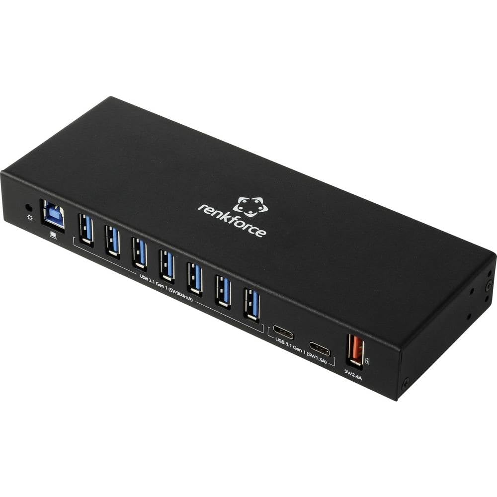 Renkforce RF-7403762 Hub USB 10 Ports USB-A, USB-C® USB 3.2 Gen1 5 GBit/s pour Applications industrielles Noir RF-IH10-
