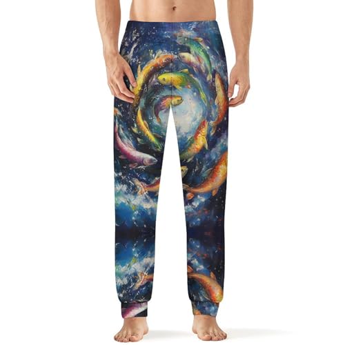 Rainbow Trout Fish Universes Galaxy Men's Pajama Bottoms Sleep Lounge Soft Comfy Pants Sleepwear
