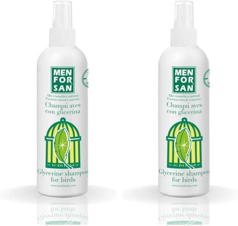 MENFORSAN Champú Aves Abrillantador de Plumas con glicerina | Higieniza y Abrillanta | Spray Natural | Plumaje Limpio y Suave | 125 ml (Paquete de 2)
