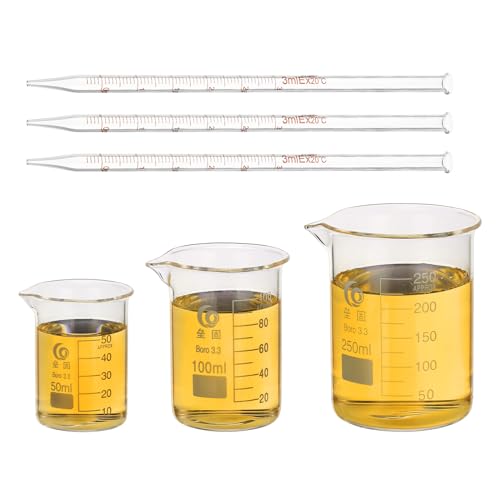 PATIKIL 50/100/250ml Low Form Glass Beaker, 3Pcs 3.3 Borosilicate Glass Beakers Graduated Measuring Cup with 3ml Glass Dropper for Lab Experiment Cooking Baking, Clear