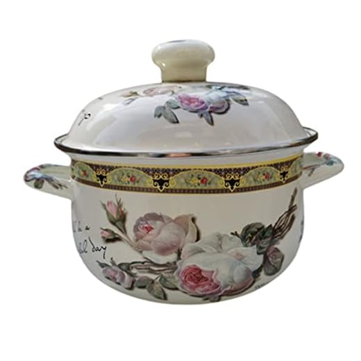 Hemoton Emalj Stew Pot Flat Bottom Stockpot Rund Holländsk Oven Pott Hushåll Nonstick Soup Pot Med Dual Handtag Och Täck Casserole För Såser Uppvärmning Mat