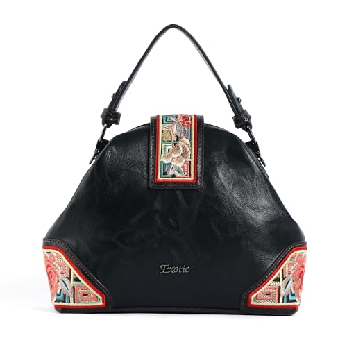 Image of EXOTIC Zenvira Artisan Satchel Bag with Embroidered Detailing, Structured Silhouette, Detachable Sling Strap Purse