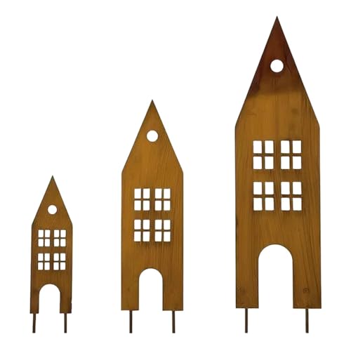 KLINNA 3er Set Gartenstecker Häuser aus Edelrost Metall | Stabile...