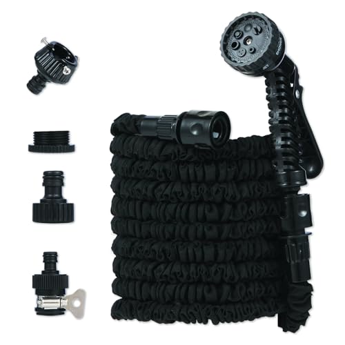 伸びるホース 散水 ホース ノズル のびる リール 伸縮 15m 3倍に伸びる 柔軟性 伸縮性 耐摩擦性 超軽量 マジック 三重構造 7パターン 収納便利 洗車 水やり ガーデン 風呂/園芸/花壇のサムネイル