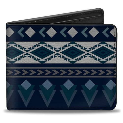 Buckle-Down Men's PU Bifold Wallet-Aztec4 Blues/White/Gray, Multicolor, 4.0