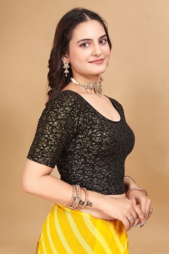 Image of SFT Women's Polycotton Readymade Saree Blouse with Round Neck Half Sleeves Solid Pattern Regular Fit Pull On Closure and Standard Length