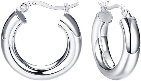Milacolato 925 Sterling Silver Hoop Earrings High Polished 14K Gold Plated Round-Tube Thick Chunky Click-Top Light-weight Hoops Earrings for Women