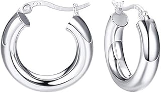 Milacolato 925 Sterling Silver Hoop Earrings High Polished 14K Gold Plated Round-Tube Thick Chunky Click-Top Light-weight Hoops Earrings for Women