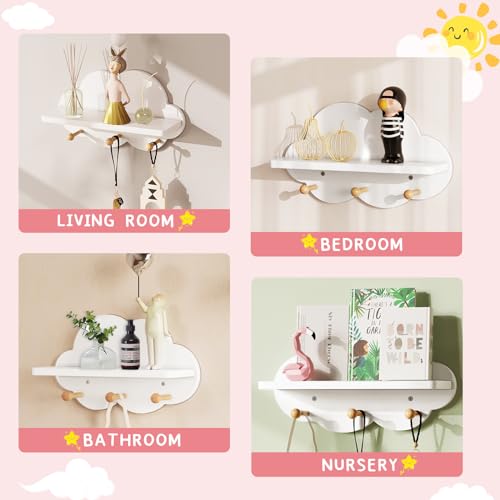 Miniatura 4 de Woltu Estante Flotante Nube, Estanteria Pared Para Niños, Estante De Pared Blanco Con Ganchos, Decoración De Nube Para Habitación Infantil, Mdf E1, 36x20,5x12 Cm
