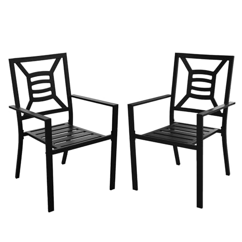 VOYSIGN Patio Dining Chairs Set of 2, Stackable Metal Patio Chairs with High Back for Deck Bistro Porch Lawn, Black Wrought Iron Outdoor Dining Chairs by VOYSIGN - Image 2