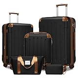 LARVENDER Luggage Sets 5 Piece Hard Shell Expandable Suitcase Set with Double Spinner Wheels TSA Lock (Black Brown, 5 Piece Set)