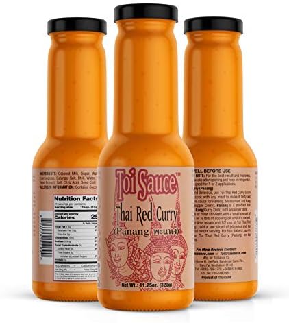 Toi Sauce Thai Red Curry Sauce, Vegan Vegetarian Gluten Free Panang Curry Sauce, Authentic Thai Spices 11.3 oz, 3 Pack