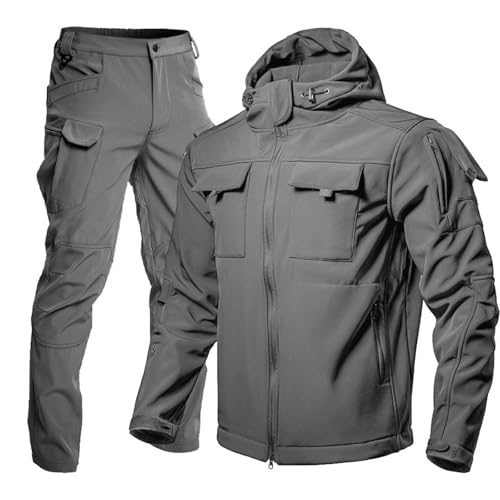 YOSUWOAI Tuta da pescatore da uomo, invernale, spessa, da campeggio, per allenamento tattico, impermeabile, con cappuccio, giacca tattica e pantaloni, per attività all'aperto, pesca, escursionismo