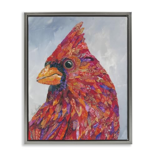 Red Cardinal Layered Collage Bird, 25 x 31 Inch Canvas in Floater Frame