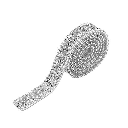 Cinta Brillante de Adorno Con Diamantes de Imitación - Malla de 15mm, Pasamanería para Ropa, Pedrería para Vestidos de Fiesta (Plata)