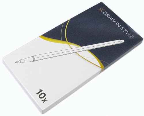 10x Fineliner Schwarz - feine 0,4mm Spitze - metallgefasste Faserspitze - Filzstifte für präzises Schreiben, Zeichnen und Malen - für Büro, Schule, Uni und Zuhause