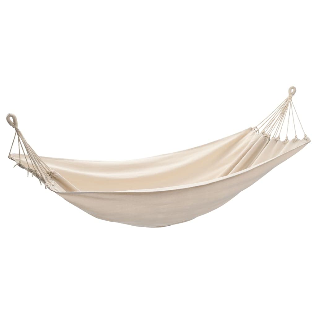Hängematte 260x150 cm Creme Baumwolle Polyester Doppelhängematte für 2 Personen mit Spreizstab Gestell Befestigung für Garten Balkon Terrasse Outdoor Entspannung