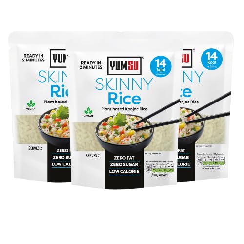 Yumsu Skinny Konjac Rice 380g Low Calorie Keto Friendly Gluten Free Vegan Shirataki Rice Substitute Ready to Eat Healthy Meal Option Assorted Packs (Pack of 3)