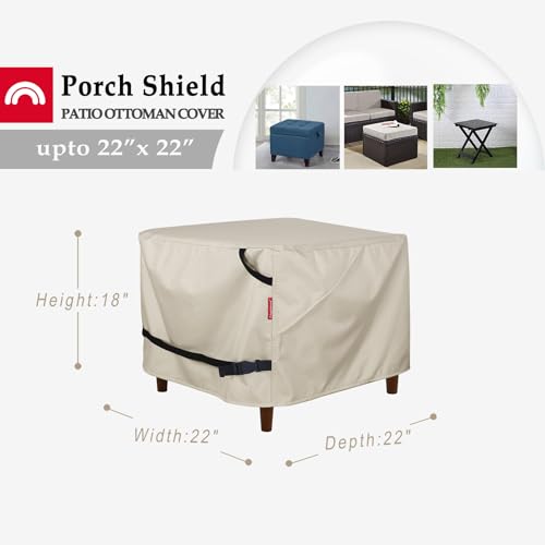 Porch Shield Patio Ottoman Cover - Waterproof Outdoor Square Side Table Covers – 22L x 22W x 18H inch, Beige