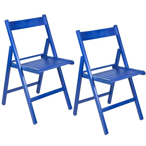 PALUPLUS 2 Sedie Pieghevoli in Legno di Faggio di colore Blu, Misura 42x40x78 cm, Sedia Salvaspazio Richiudibile, Struttura Resistente, Comoda Seduta, per Esterno ed Interno - 1921C
