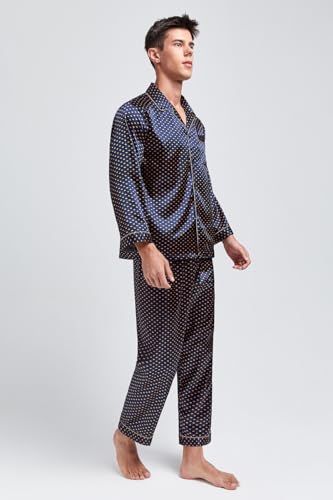 Men's Classic Satin Long Sleeve Pajama Set Button-Down PJs Sets Sleepwear Two-Pieces Loungewear with Pockets4