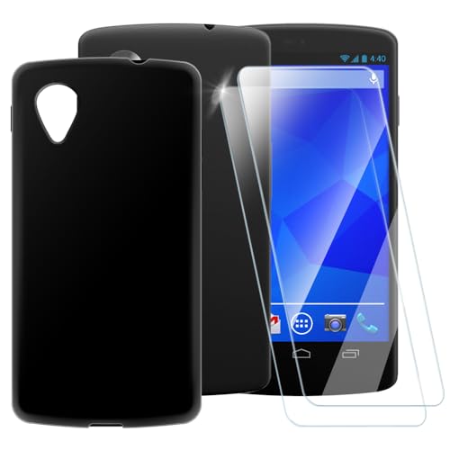 Funda TPU Impresa + 2 Protectores de Pantalla de Vidrio Templado Compatible con LG Nexus 5, Carcasa Artística Delgada Antigolpes, Antirrayaduras, Protección Total