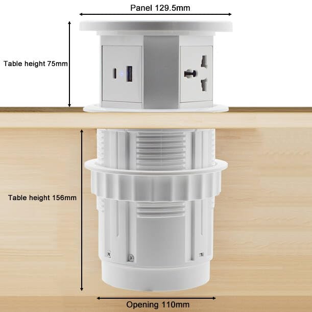 Image of Audiovan Motorized Sensor Touch Pop Up socket Pneumatic 3 Power socketsand 15 watt, 2 USB type A+C charge 15 watt Fast Wireless phone chargerfor Kitchen Counter or Conference Desk (White VMP30)