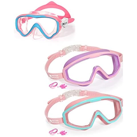 Water Space Kids Swim Goggles Swimming Goggles for Kids Boys Girls 3-15, Wide Vision Anti-fog UV protection and Waterproof Cover