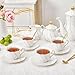 DUJUST Luxury Tea Cups and Saucers with Golden Trim, White Porcelain Tea Set of 4(7oz), British Style Coffee Cup Set, Beautiful Tea Set for Women, Tea Party Set, Gift Package - White