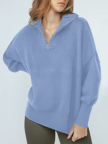 Image of ANRABESS Womens Oversized Quarter Zip Pullover Sweaters | Fall Fashion Outfits, Long Sleeve Slit Side, Baggy Loose Fit, 1 /4 Zip Lapel Collared, Ribbed Knit Soft Warm Winter Clothing