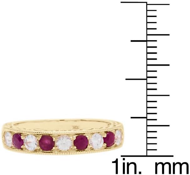 10k Yellow Gold Ruby and White Sapphire Vintage Style Anniversary Wedding Band, R17588PGRUY