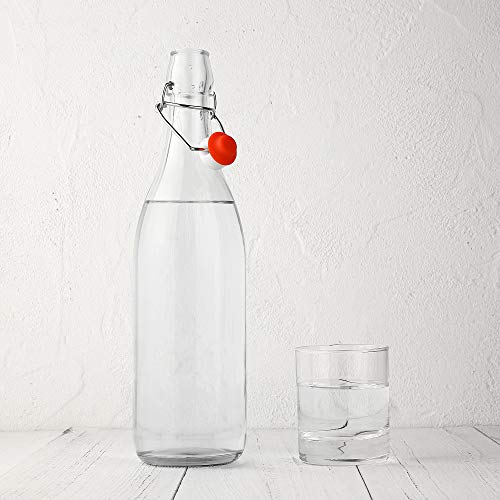 Flip Top Glass Bottle [1 Liter / 33 Fl. Oz.] [Pack Of 6] – Swing Top Brewing Bottle With Stopper For Beverages, Oil, Vinegar, Kombucha, Beer, Water, Soda, Kefir – Airtight Lid & Leak Proof Cap – Clear #TOP1